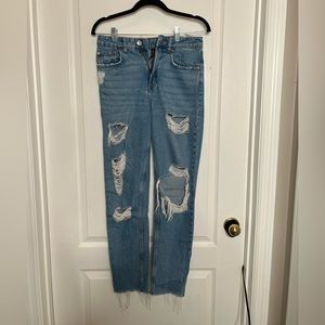Boyfriend distressed jeans.